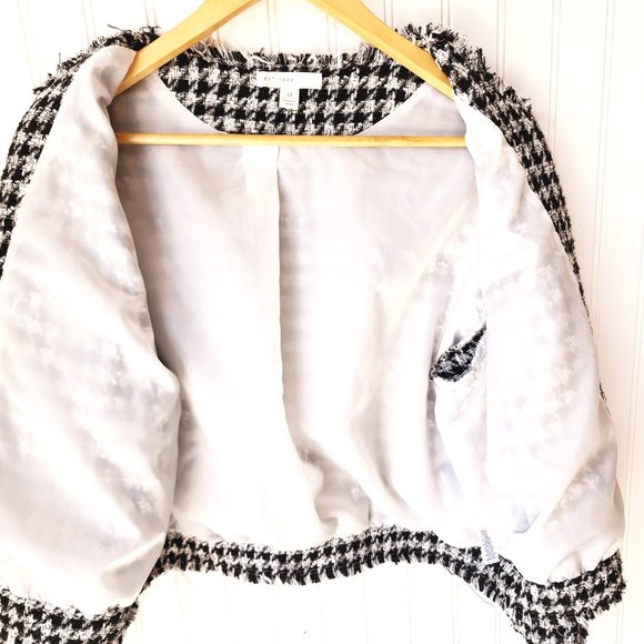 C. Established 1946 Womans Jacket Houndstooth Pattern Fringe Trim Size M Blk/Wht - Picture 11 of 11
